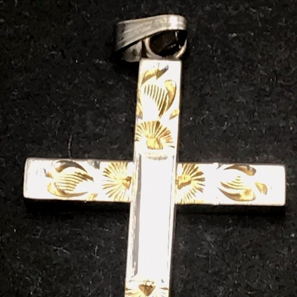 Vintage STURDY 12k Gold Filled Etched Fancy Cross Pendant Marked 1 1/8" - Picture 4 of 11